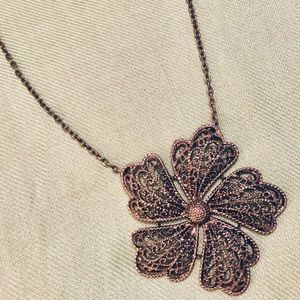 Aged Silver Flower Pendant Necklace